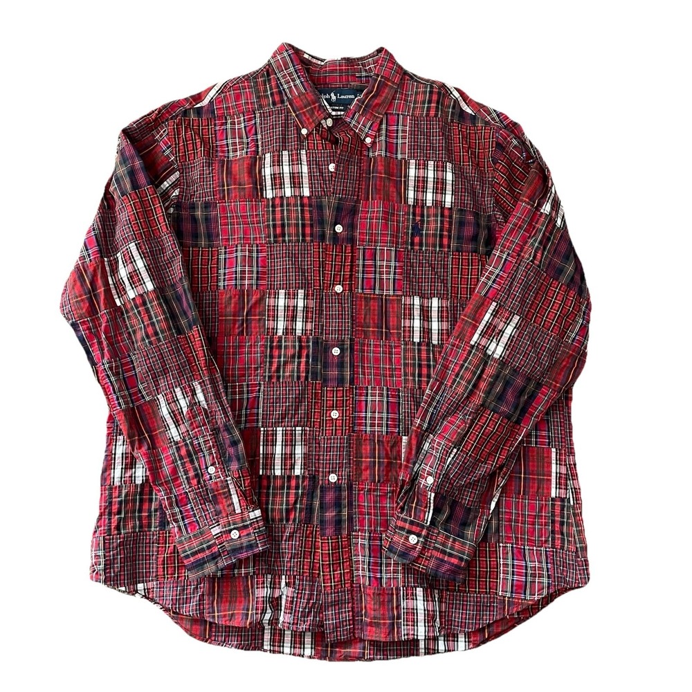 Polo Ralph Lauren Men Classic Patchwork Regent Flannel Shirt Red Plaid XXL